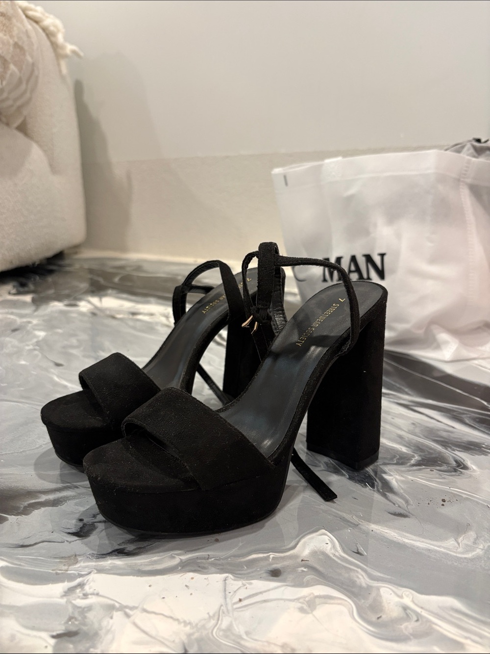 Y2k Black Suede Platform Block Heel Sandals